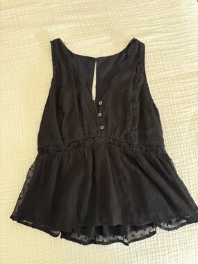 Abercrombie Black Lace-Trim Sleeveless Peplum Top